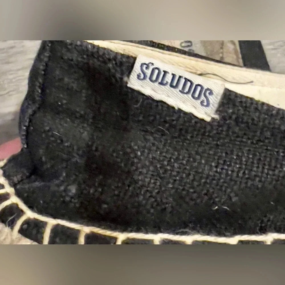 Soludos size 8 Black flat espadrilles beaded wine glass and wine bottle decor